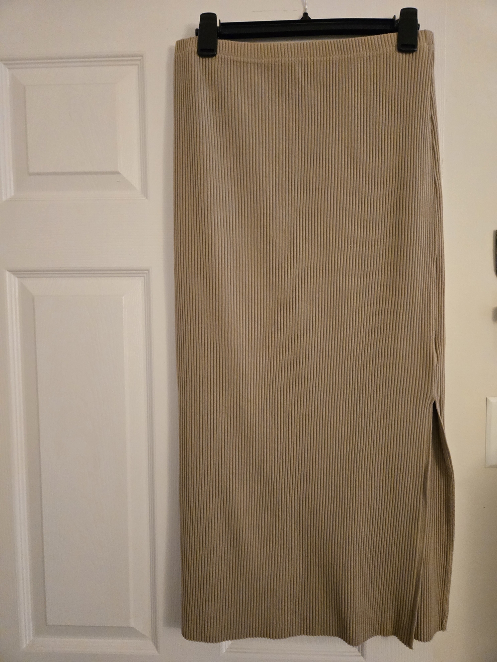 Classic Beige Ribbed Maxi Skirt